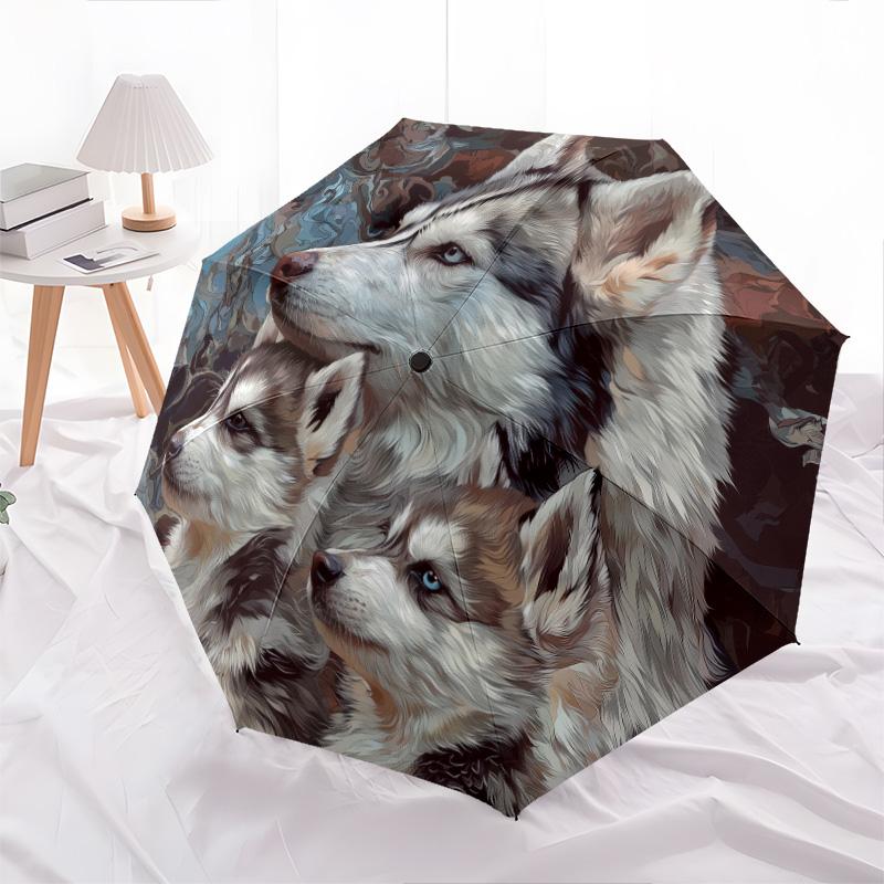 Узор "Три Волка", автоматический складной зонт, портативная и складная конструкция, 8 спиц, рождественский или день рождения подарок.
