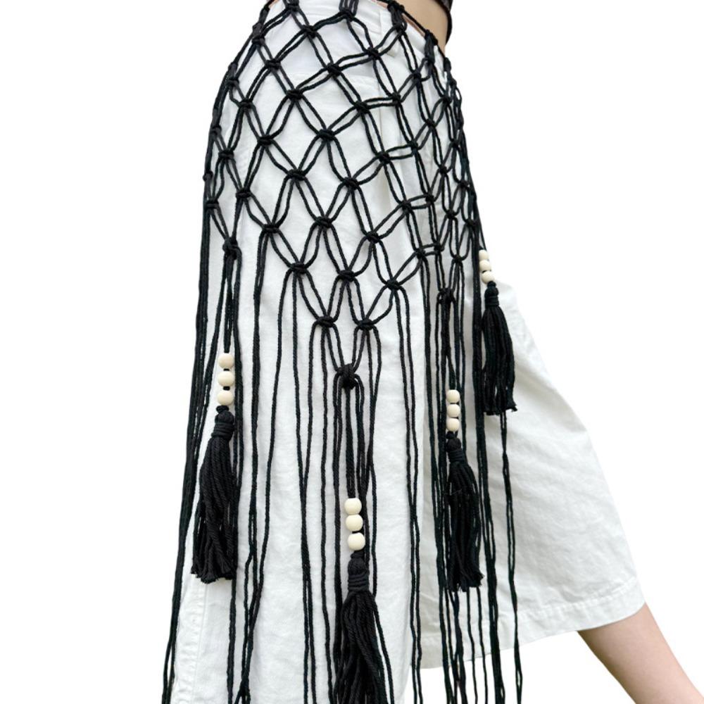Mesh Weave Tassel Belts Retro Woven Tassel Waistband Fashion Bohemian Style Belts  Jeans Decorative