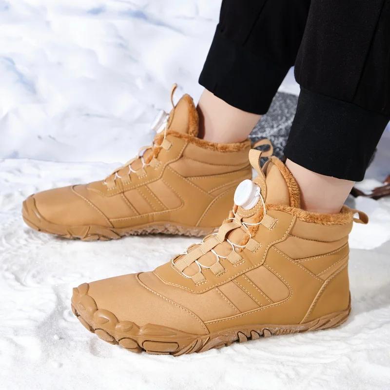 Новые зимние ботинки для мужчин женщин снежные босиком уличные нескользящие теплые меховые повседневные кроссовки детские ботильоны обувь для походов размер 27-47