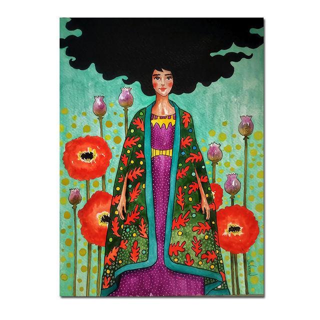 Скандинавская абстрактная девушка, цветок, птица, холст, картина, печать плакатов, винтажная настенная художественная картина для гостиной, домашний декор, Cuadros, без рамки