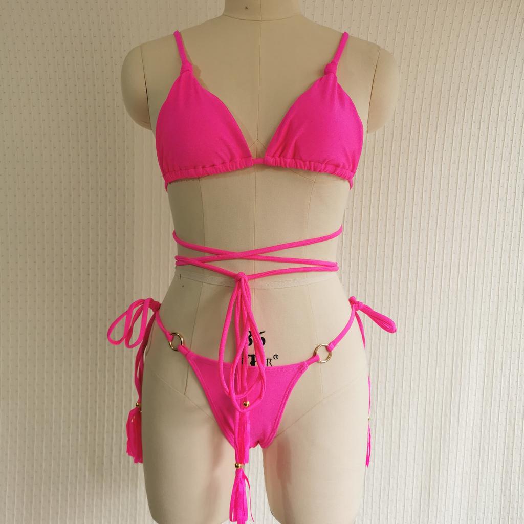 Женская мода сексуальный купальник из двух частей бикини с мягкой лямкой на бретельках, топ с завязками по бокам, комплект купальников, однотонный купальный костюм танкини с открытой спиной