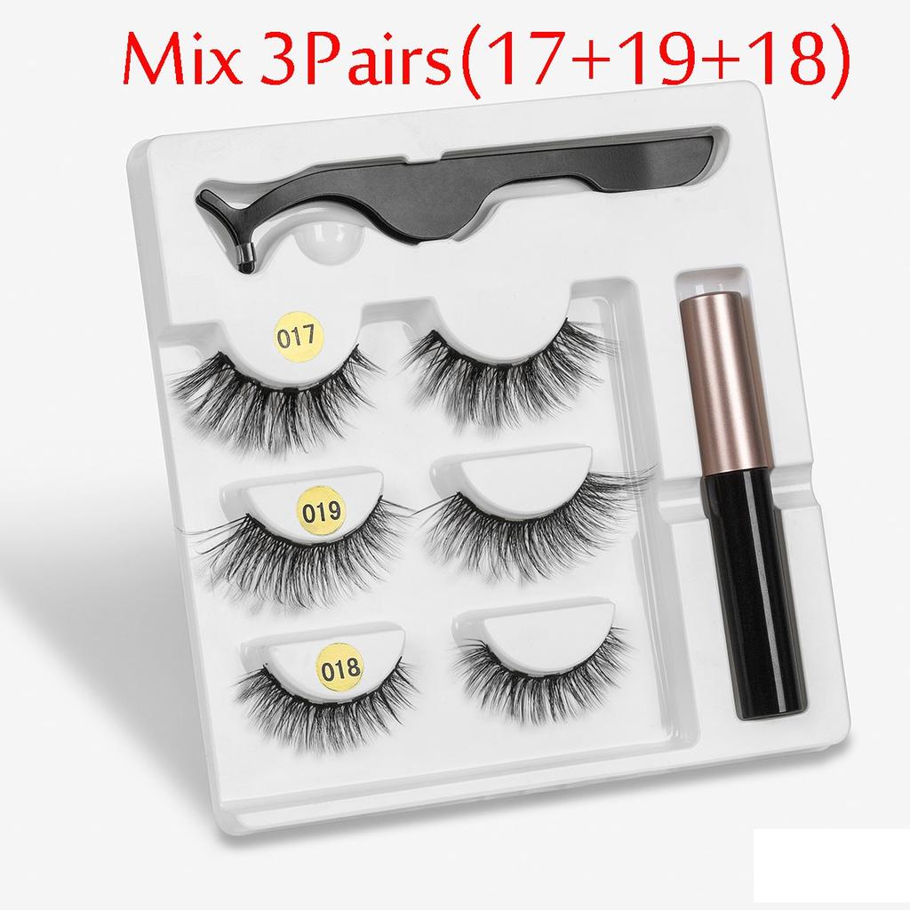 3 Pairs Eye Makeup Magnet Lashes Magnetic False Eyelashes Liqiud Eyeliner Beauty Kit Mink Eyelash