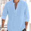 Long Sleeve Men Solid Color Buttons Pleated Shirts Mens Spring Fall Tops White Black Cotton Linen Shirt Man