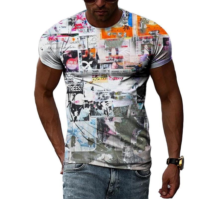 Летняя повседневная мужская футболка с креативным граффити и 3D-печатью, индивидуальный молодежный модный тренд, топ с короткими рукавами и круглым вырезом