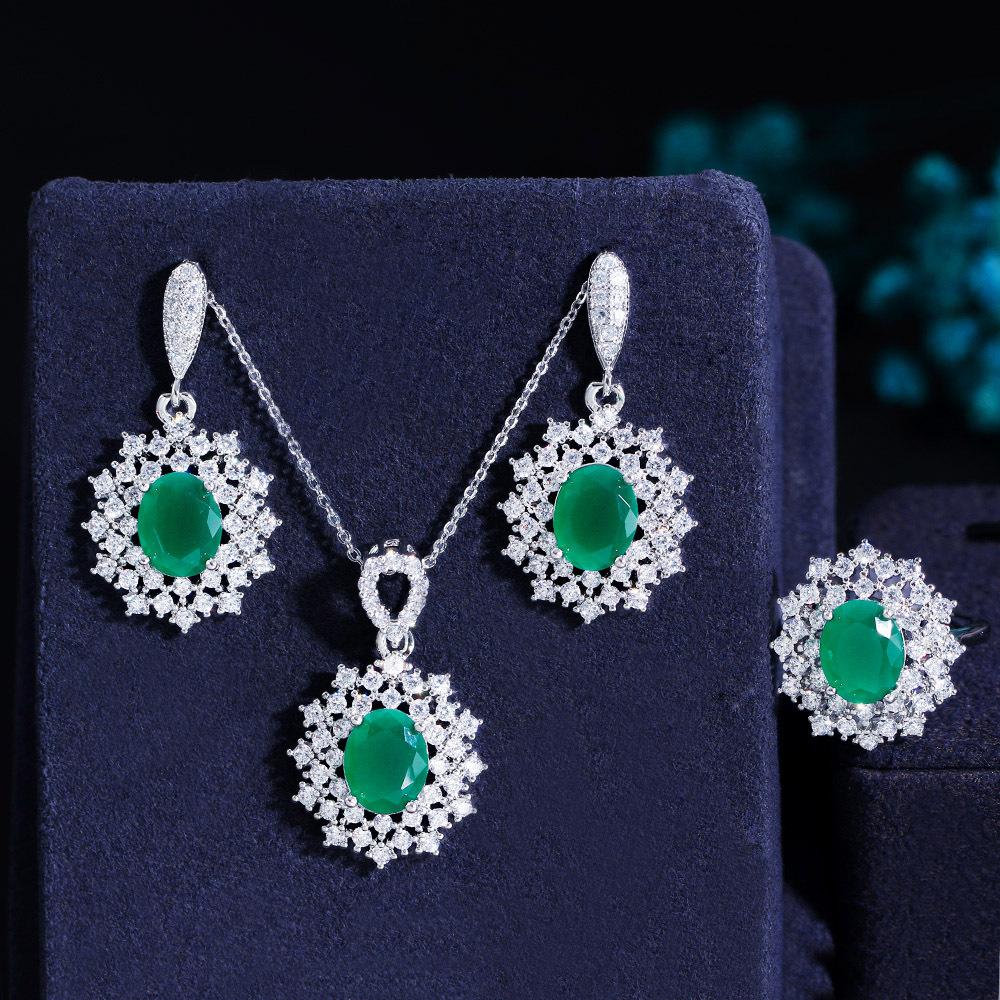 Ожерелье, Серьги, Кольцо, Цепочка из трех частей с рубином, Популярные украшения с микроцирконами.