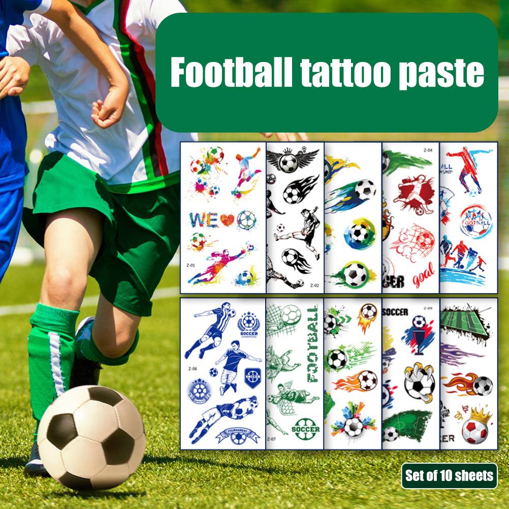 Набор из 10 временных татуировок на футбольную тематику для детей, водостойкие наклейки-татуировки, сувениры для футбольной вечеринки