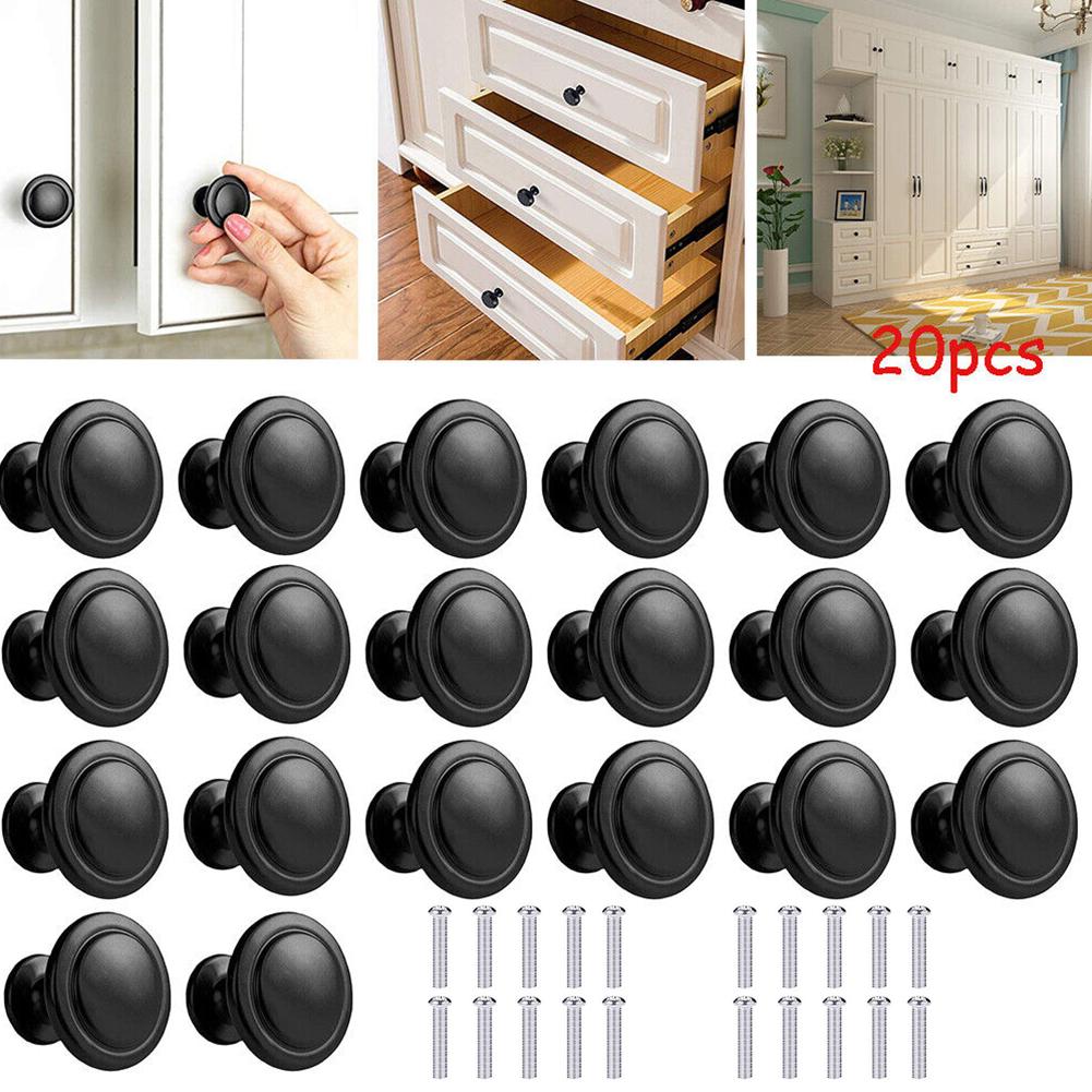 20pcs Vintage Cabinet Handles Drawer Knobs Black Single Hole Drawer Pulls Furniture Cupboard Closet Door Handles Hardware