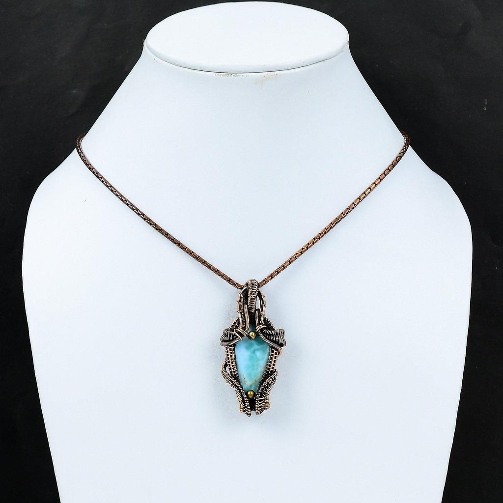 Красивый ларимар драгоценный камень медная проволока обертывание ручной работы кулон ювелирный подарок для любви