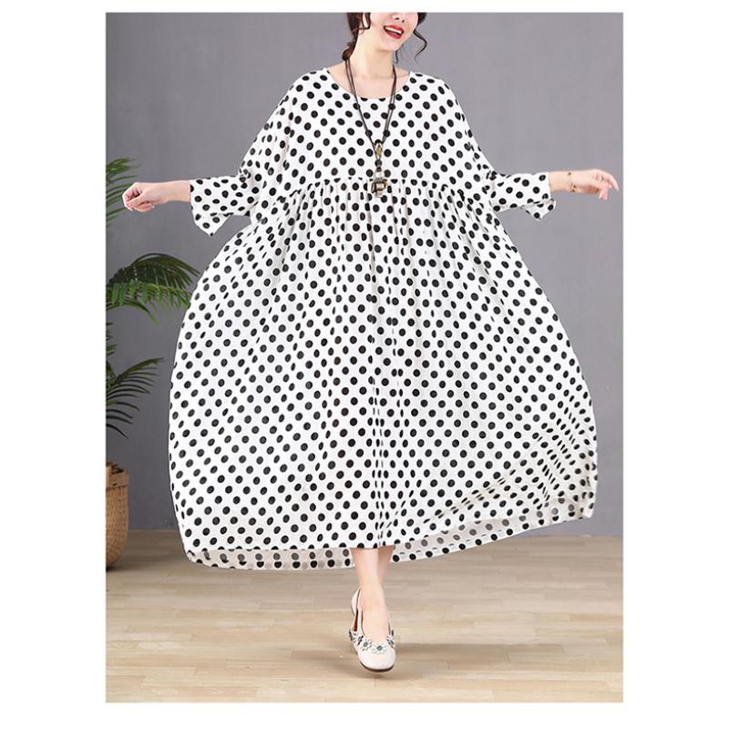 Dimanaf Женское платье больших размеров, новинка 2023 года, летнее стильное платье, свободное платье с длинным рукавом и круглым вырезом с цветочным принтом, зеленые льняные базовые платья