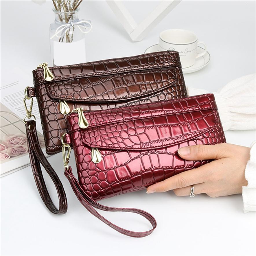 Fashion Women's Temperament Clutch Crocodile Pattern Mobile Phone Coin Purse Casual Zipper Hand Bag