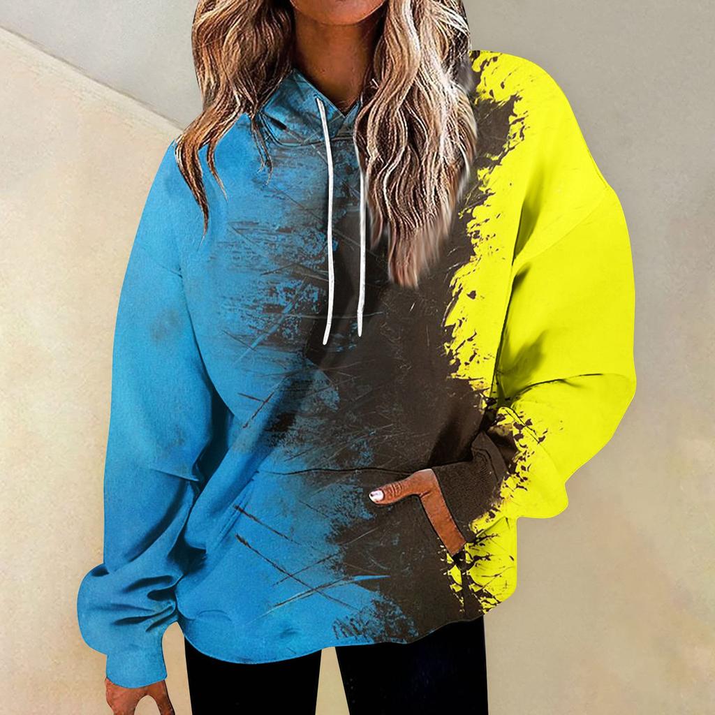 Женская мода Повседневные Универсальные Повседневные толстовки с круглым вырезом Графика Повседневные с длинным рукавом Градиент Лоскутная верхняя одежда с принтом Толстовки