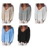Women T-shirt V-Neck Long Sleeve Loose Fit Tee Shirt Solid Color Breathable Casual Pullover Tops Daily Wear