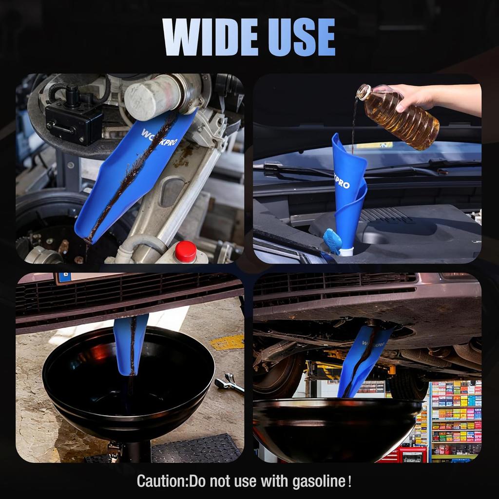 WORKPRO Flexible Oil Funnel For Oil Changes, Foldable Drain Tool For Quick And Clean Liquid Transfer