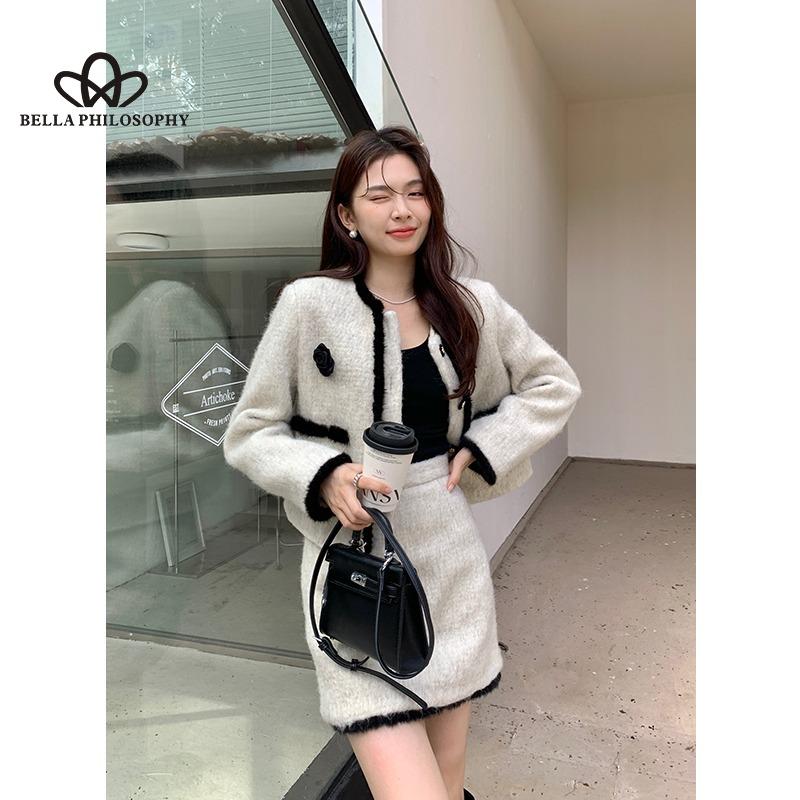 Новое поступление зимы, костюм с юбкой из норки, однотонный однотонный повседневный костюм в Корейском стиле, элегантный костюм с юбкой
