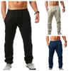 Men's Cotton Linen Pants Male Summer Breathable Solid Color Pants Casual Elastic Waist Fitness Trousers Streetwear