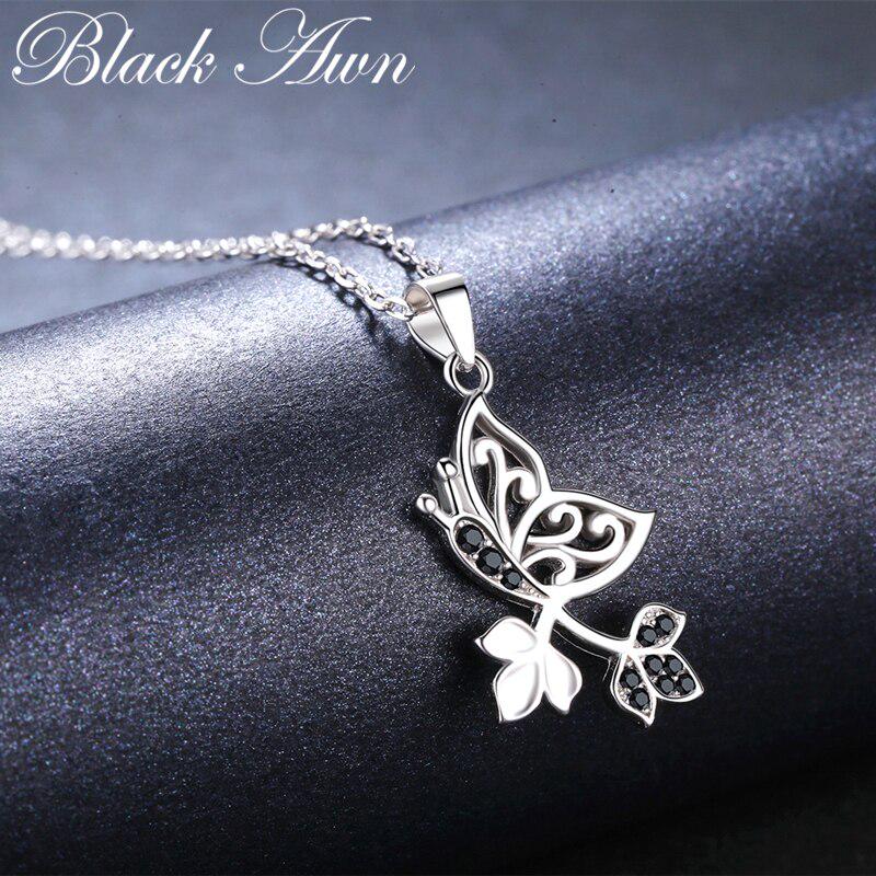 Black Awn Butterfly Romantic Fine Jewelry Chain Necklaces & Pendants for Women