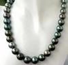 Впечатляющее круглое жемчужное ожерелье, черно-зеленое Таити 9-10 мм 18 дюймов