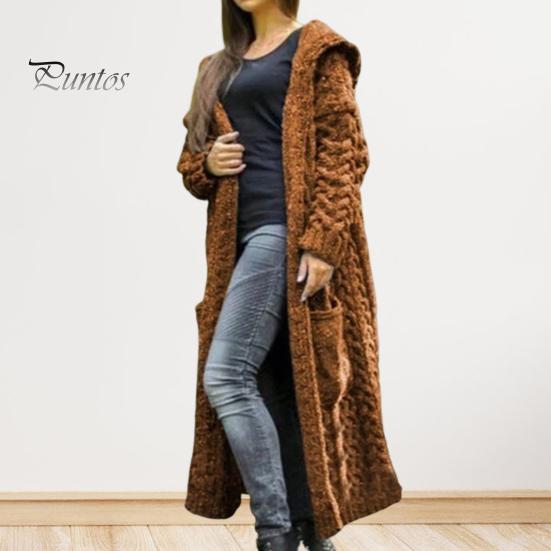 Женская куртка-свитер с карманами, средней длины, с капюшоном, трикотажная скрученная текстура, однотонная, с длинным рукавом, куртка больших размеров, плотная, повседневная верхняя одежда для поездок на работу