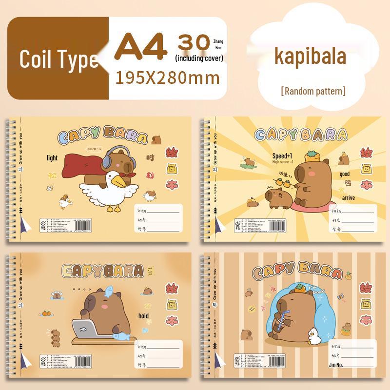 Cute Capybara & Puffer Fish A4 Drawing Book for Kids - Blank Pages, Coil Bound for First Graders