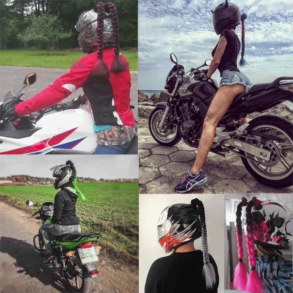 with Suction Cup Synthetic Helmet Pigtails Motorcycle Helmet Braids Wig  for Moto Cycling Skiing