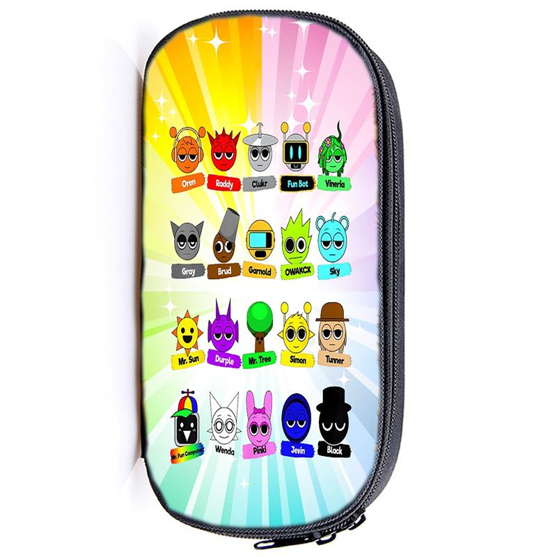 Сумка для хранения ручек Sprunki Incredibox Пенал для детей Многофункциональные косметические принадлежности для учебы Простые канцелярские принадлежности для мальчиков и девочек