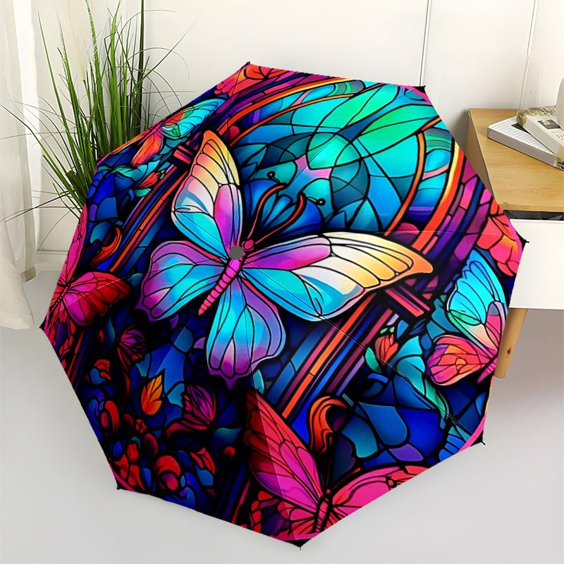 1pc Butterfly Stained Glass Automatic Open/Close Umbrella, Lightweight for Women/Men, Perfect Gift - for Everyday or Holiday Eventsyy251127099