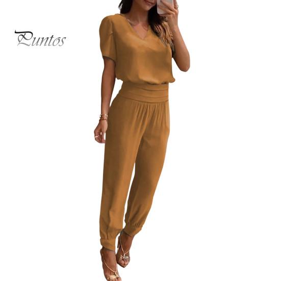 2Pcs/Set Chic Short Sleeve Shrinkable Cuffs Loose Outfit Lady Short Top Long Wide Leg Sweatpants Set Streetwear