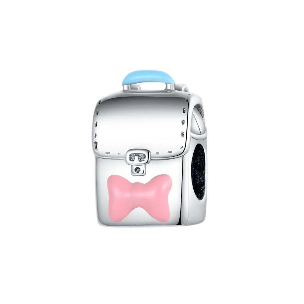 925 Silver Cute Fashion Lipstick High Heels Bag Charms Cartoon Pink Beads Pendant Fit Bracelet Jewelry Gift For Women