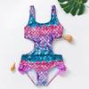 Girls' One-Piece Swimsuit: Gradient Fish Scale Design for Ages 3-12