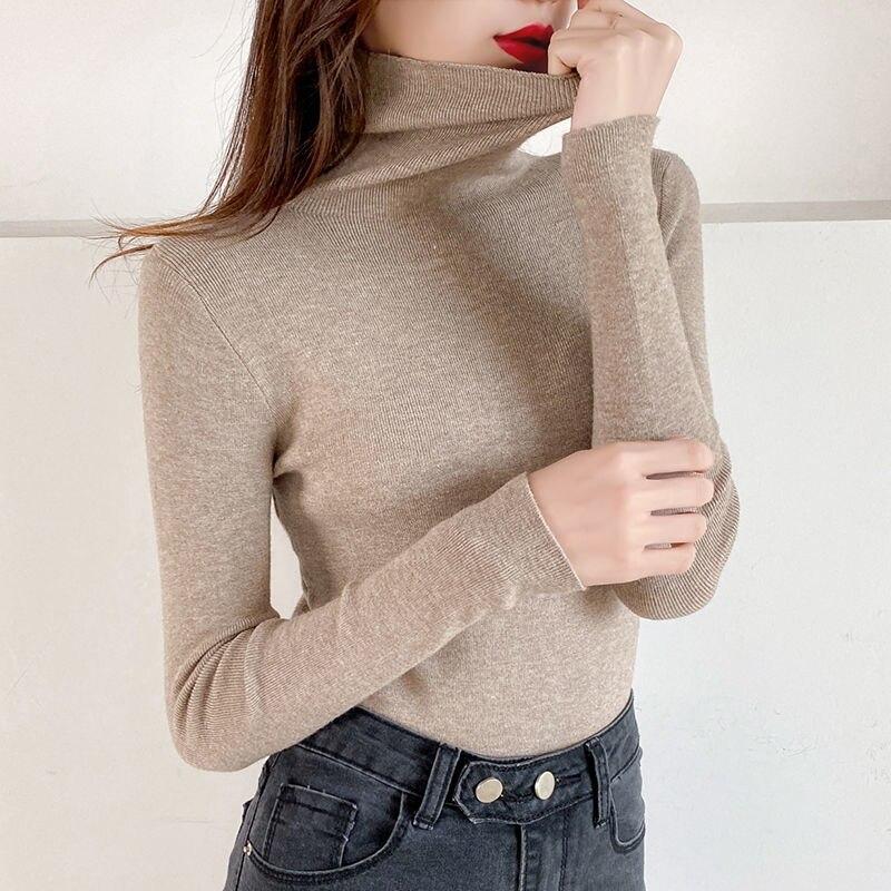 Осенне-зимняя модная женская узкая эластичная повседневная водолазка с длинным рукавом, свитер, женские трикотажные рубашки, пуловер