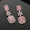 Classic Designer Rose Gold Plated CZ Mint Pink Stone Earrings for Women