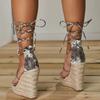 Fashion Lace-Up Serpentine Solid Women Platform Wedges Sandals Fashion High Heels Shoes Ladies Open Toe Sandalsdd67