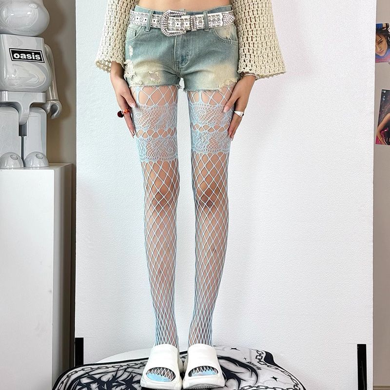 Готические панк чулки-сетка с высокой талией Женские сексуальные ажурные колготки Экзотическая субкультура Готическая Лолита Y2k JK Тонкие сетчатые колготки