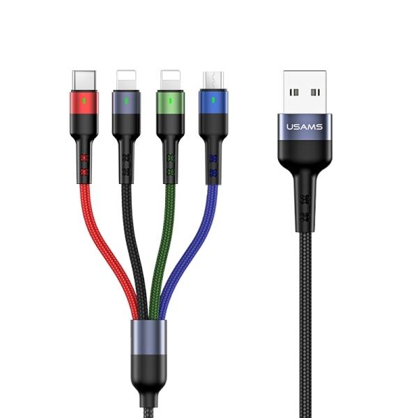 USAMS Плетеный кабель U26 4-в-1 3 м 2A Быстрая зарядка (2x lightning/microUSB/USB-C) SJ413USB01 (US-SJ413)