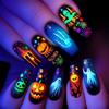 Halloween Nail Art Stickers 24 Pieces Removable ABS Nail Featuring Spooky Alien And Web Patterns