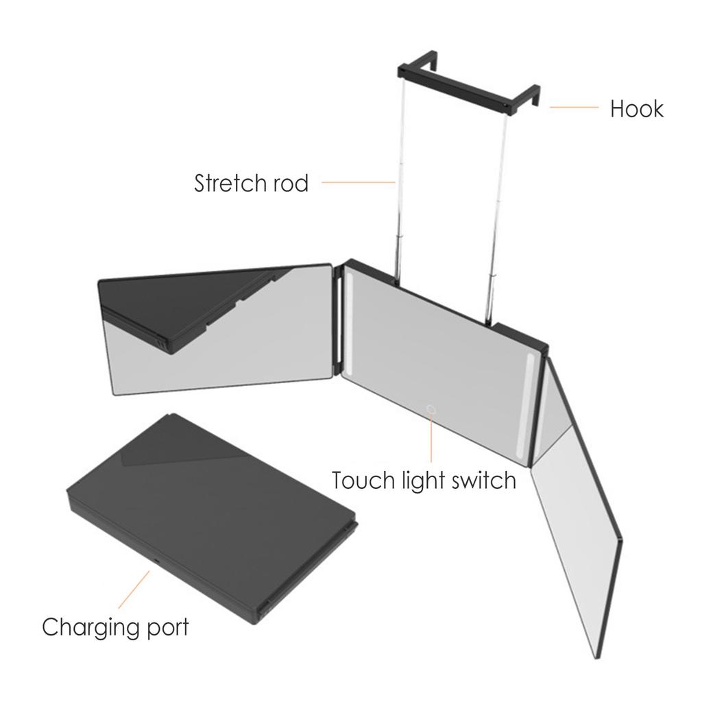 Трехстороннее зеркало для макияжа Зеркало для косметики с поворотом на 360 градусов со светодиодной подсветкой Зеркала для причесок Трехстворчатое зеркало для инструментов для стрижки волос
