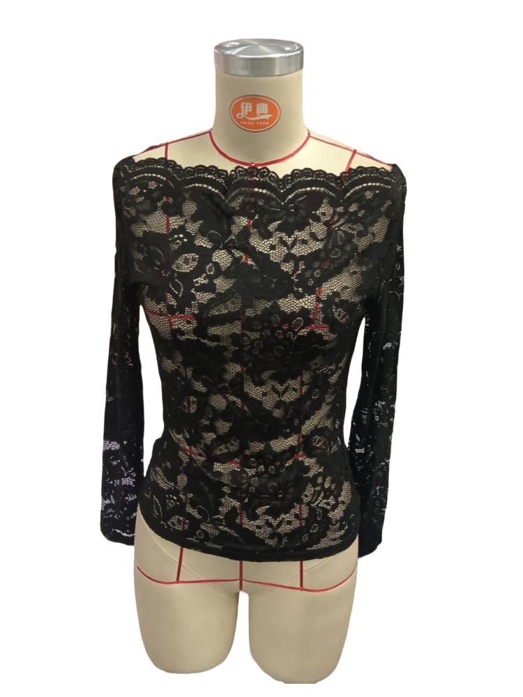 Фестончатый край горловины Однолинейный воротник Без бретелей Однослойное кружево Облегающая футболка Топы с длинным рукавом Универсальная вещь в гардеробе Модные вещи Рубашка