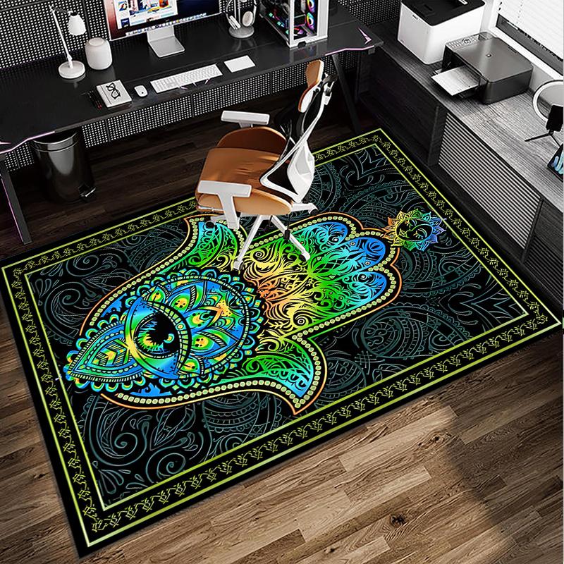 Colorful Hamsa Mandala Pattern Office Rug Chair Mat, Entryway Carpet, Suitable for Front Door, Bedroom, Living Room, Desk, Holiday Gift