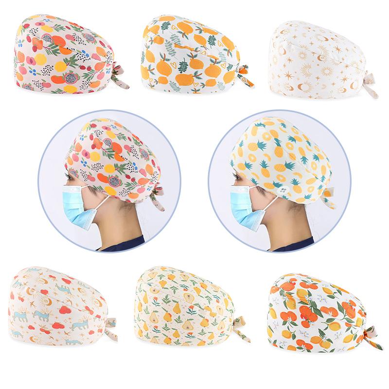 Унисекс Регулируемая завязка Хирургическая шапочка для операционной, хлопковая шапочка для медсестры с принтом, пылезащитная рабочая шапочка
