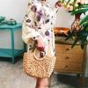 Yogodlns Simple Straw Handbag for Girls Summer Beach Travel Hand Bag Half Moon Hand Woven Rattan Handbags Round Handle Bags