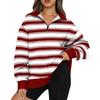 Women's Sweatshirt Fashionable Long Sleeved Striped Printed Half Zip Sweatshirt Top