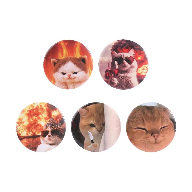 Xiaomi Cartoon Flame Cat Meme Badge Tinplate Soft Button Pin Funny Cute Sunglasses Cat Expressions Brooch Lapel Bag Badge Jewelry Gifts
