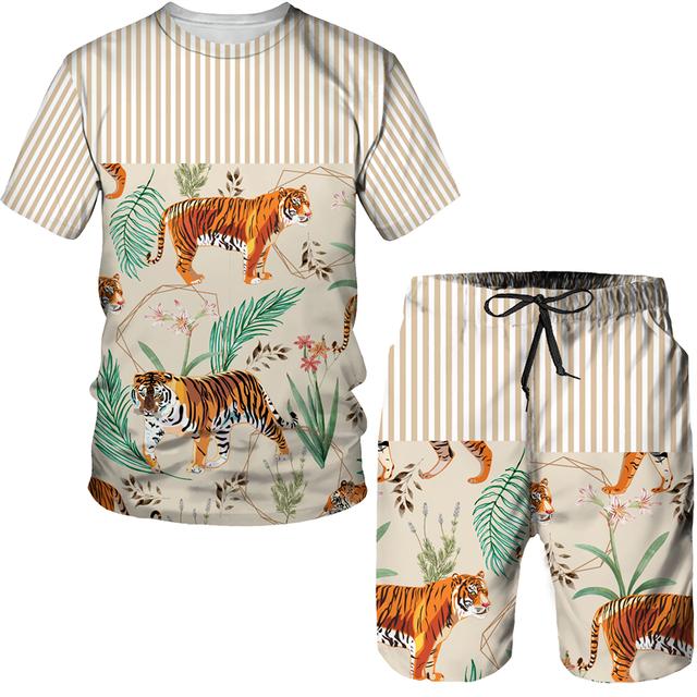 Летний мужской модный уличный спортивный костюм с круглым вырезом - комплект из футболки и шорт с короткими рукавами и 3D-принтом