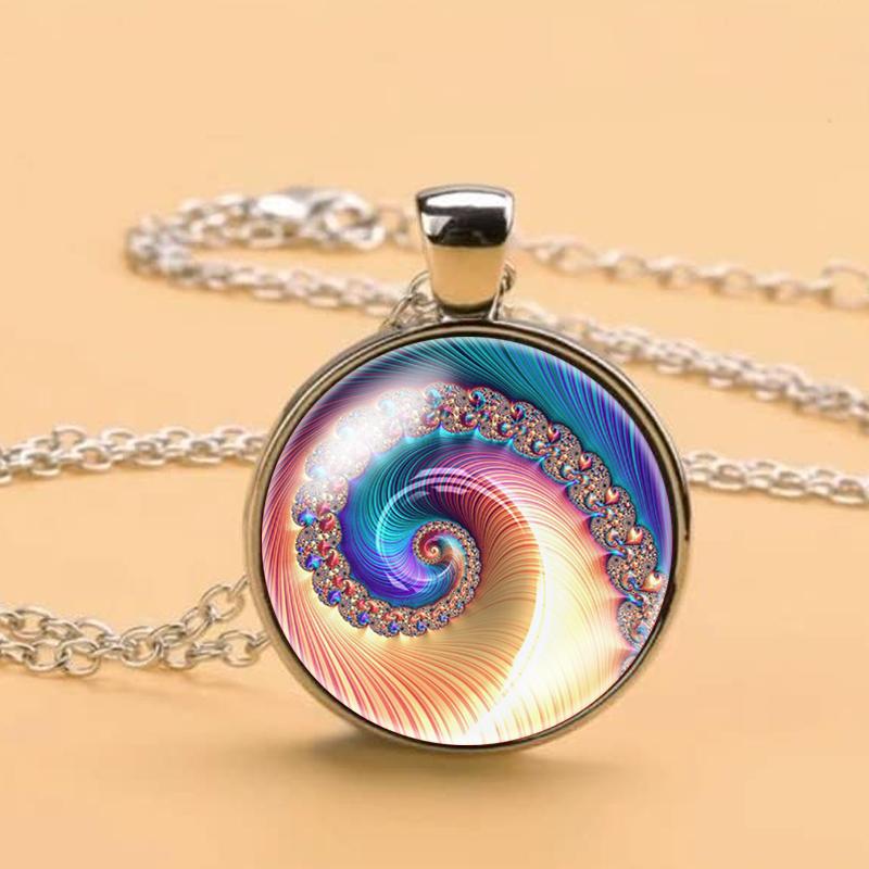 Ожерелье со спиралью Фибоначчи и фрактальной сакральной геометрией, ювелирные изделия со спиралью Фибоначчи и фрактальной сакральной геометрией, кулон со спиралью Фибоначчи и фракталом