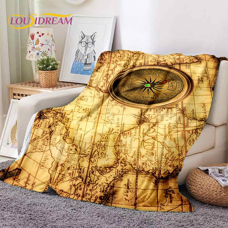 3D Ancient Nautical Chart World Map Compass Soft Flannel Blankets,Throw Blanket Comfortable Blanket for Picnic Beds Sofa Bedroom