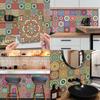 24pcs Mandala Tile Stickers Retro Colourful Waterproof Heat-resistant Self-adhesive Tile Film Wall