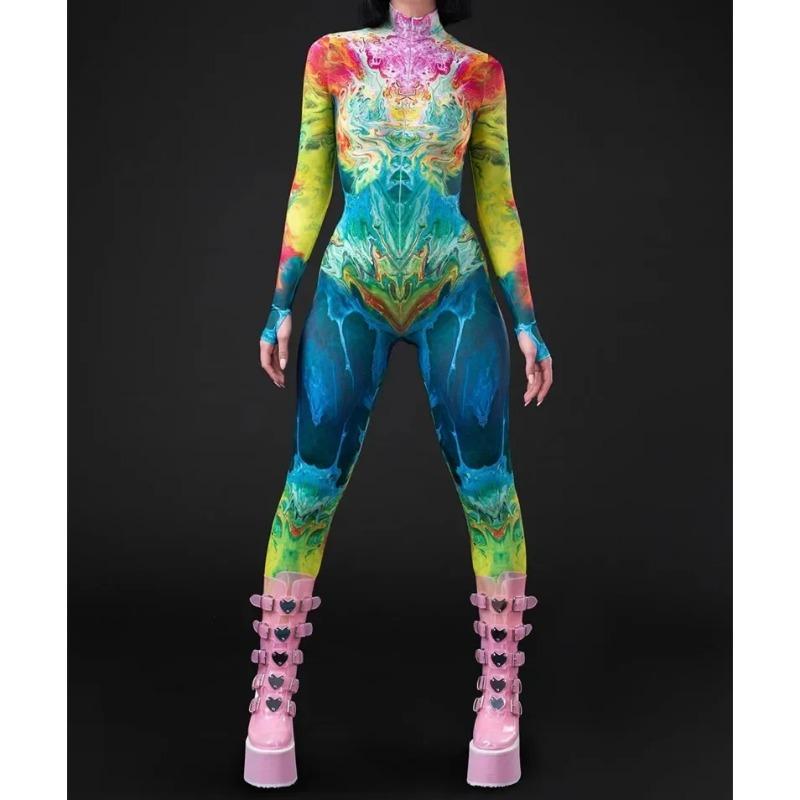 Косплей Костюм Женский Сексуальный Костюм Цветной Элемент Синий Мускулистый Хэллоуин Боди Для Взрослых Спортивный Комбинезон С Высокой Талией