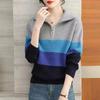 Women S Striped Thick Collared Half Zip Knit Sweater