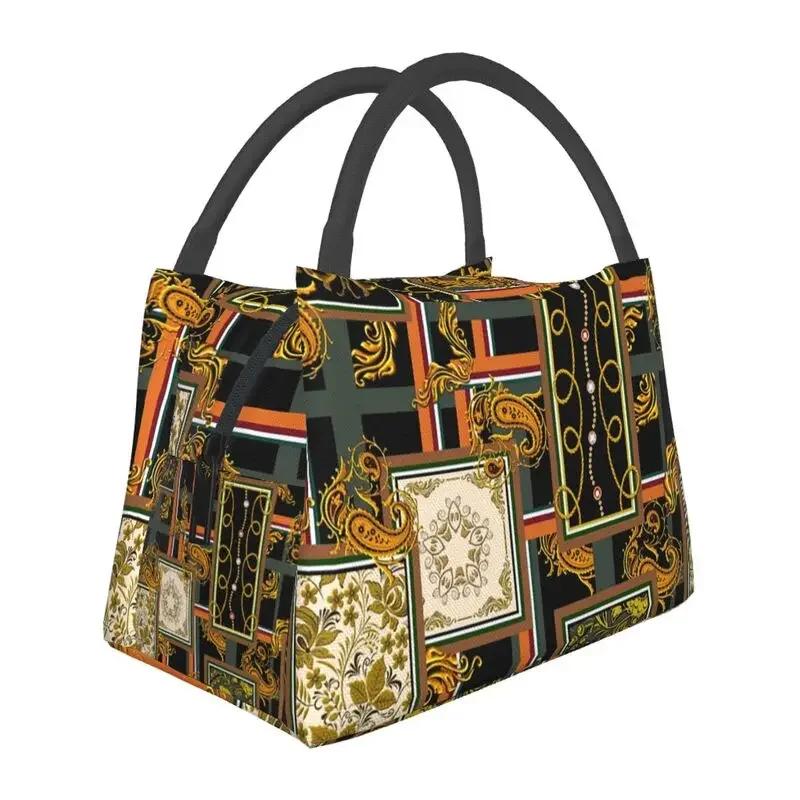 Золотой барокко элегантный изолированный ланч-бокс для женщин герметичный геометрический узор термохолодильник для пляжа кемпинга путешествия