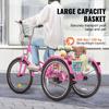 26-дюймовый 7-колесный складной трехколесный велосипед для взрослых, углеродистая сталь, 3-колесный прогулочный велосипед с корзиной и регулируемым сиденьем -